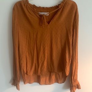 Loft Orange Tie Peasant Blouse- XXS Petite